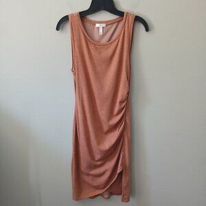 Leith Women's Bodycon Sz S Faux Wrap Tank Dress Stretch Midi Ruched Sleeveless